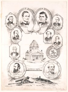 Confederate capitol surrounded by portraits of confederate governing officials LCCN2004667252