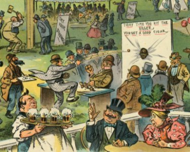 EVERY TIME YOU HIT TH NIGGER YOU GET A GOOD CIGAR racist 1897 art detail, From- A look ahead at Newport - J.S. Pughe. LCCN2012647624 (cropped)