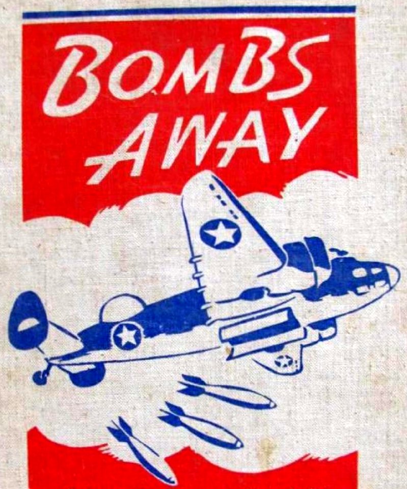 BOMBS AWAY bomber classbook cover art detail, from- Big Spring Army Air Field Texas 42-17 Classbook (page 1 crop)