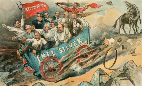 FREE SILVER REPUDIATION DEMOCRACY Detail, A down-hill movement - C.J. Taylor. LCCN2012648553 (cropped)