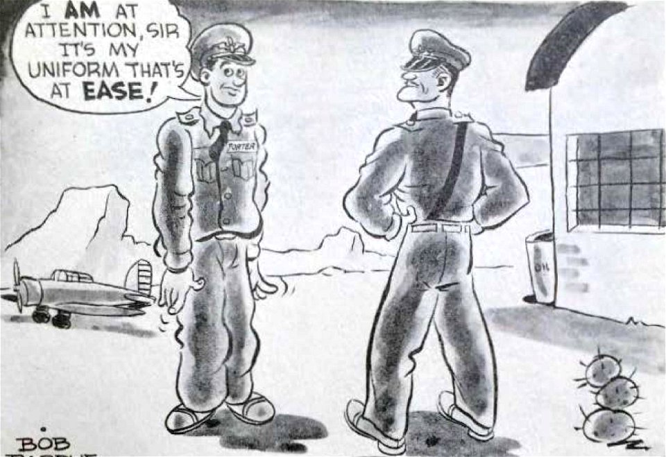 I AM AT ATTENTION, SIR IT'S MY UNIFORM THAT'S AT EASE comic art detail, from- Curtis Field - 41H Classbook (page 45 crop)