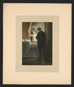 In October - illustration for Baby's Lullaby Book ... by Charles Stuart Pratt showing parents looking in on a child asleep in a bed LCCN2017650219