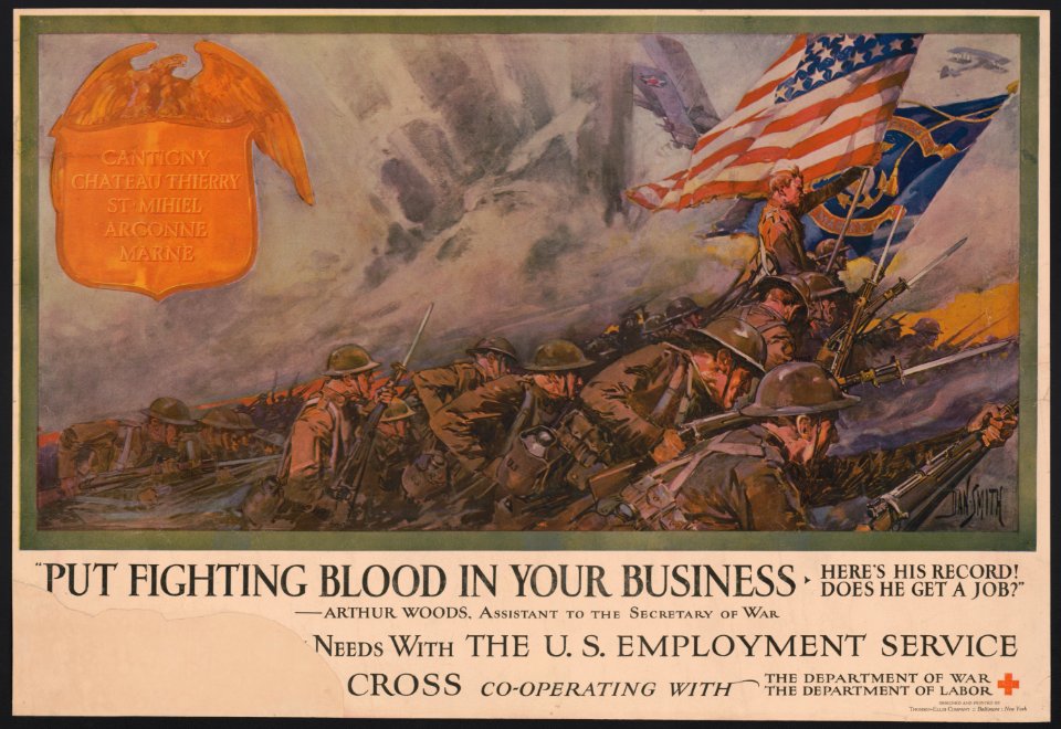 Put fighting blood in your business Here's his record! Does he get a job! -Arthur Woods, Assistant to the Secretary of War - - Dan Smith. LCCN00652156