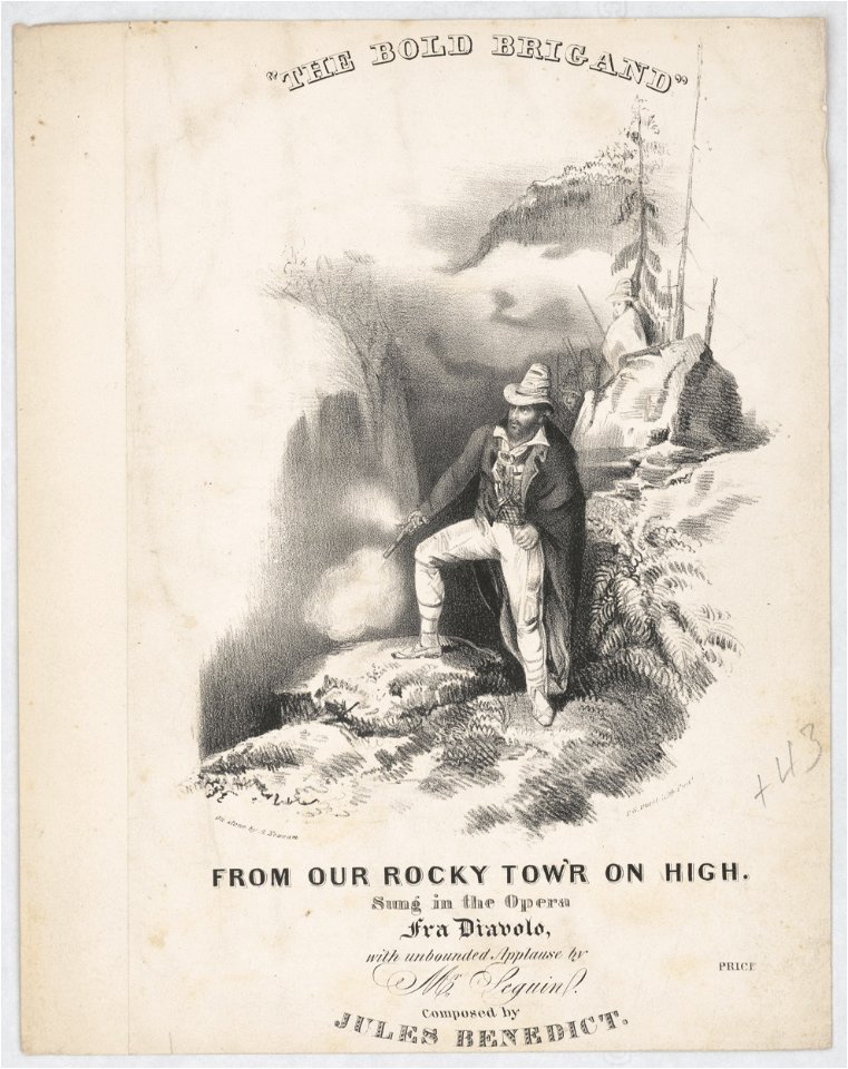 The bold brigand from our rocky tow'r on high - on stone by A. Newsam ; P.S. Duval lith. Phila. LCCN2016645688