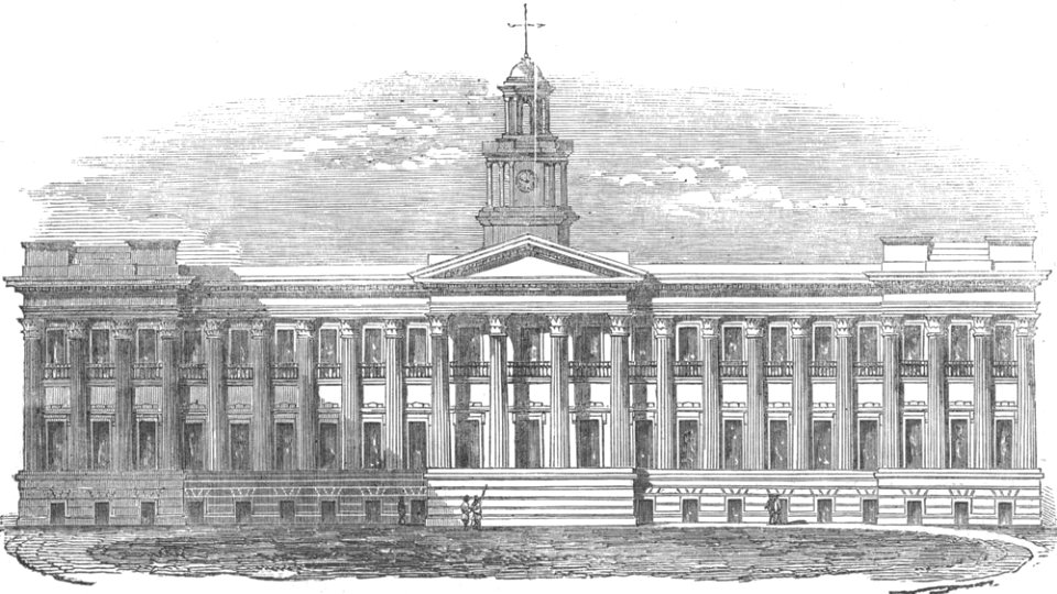 The New Medical College Hospital, Calcutta, Illustrated London News, 1853. Free illustration for personal and commercial use.