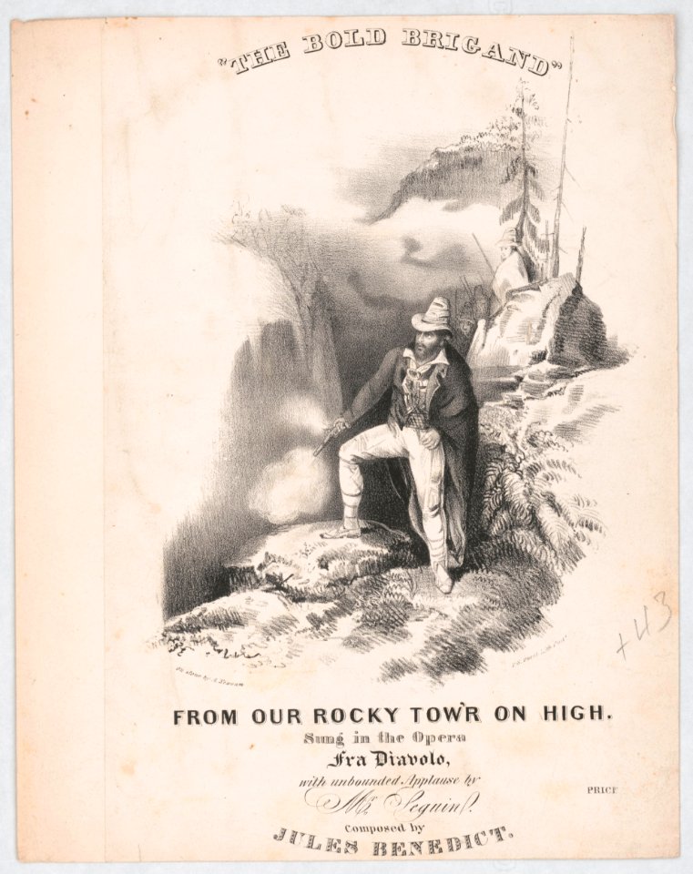 The bold brigand from our rocky tow'r on high - on stone by A. Newsam ; P.S. Duval lith. Phila. LCCN2016645688