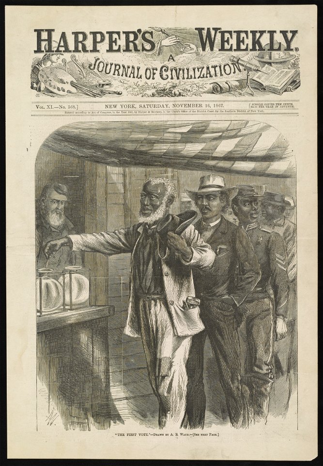 The first vote - AW (monogram) ; drawn by A.R. Waud. LCCN00651117