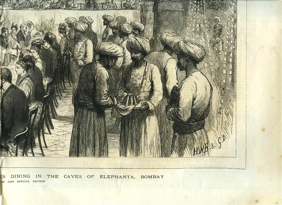 The Prince of Wales Dining in the Caves of Elephanta, Bombay, from a sketch by one of our special artists, from The Graphic, 1875 *lower left