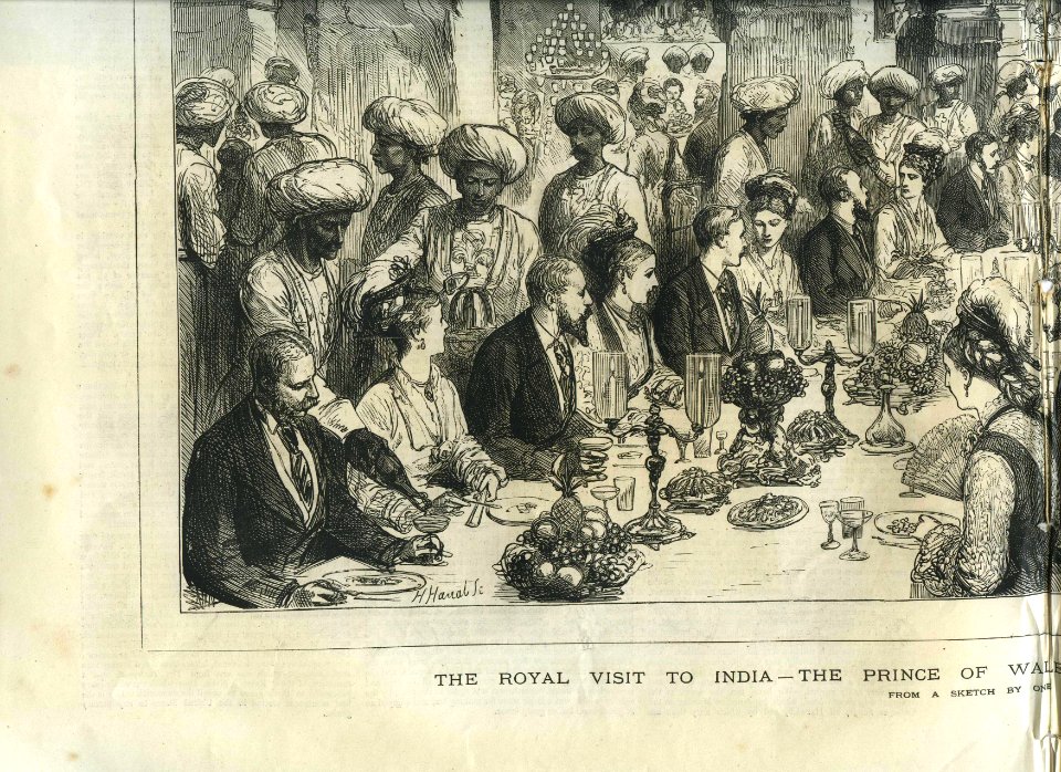 The Prince of Wales Dining in the Caves of Elephanta, Bombay, from a sketch by one of our special artists, from The Graphic, 1875 lower right