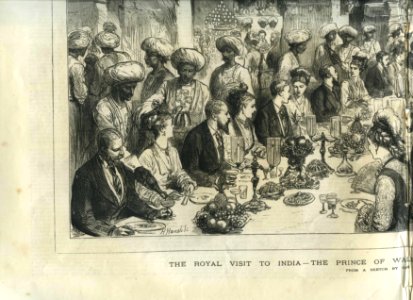 The Prince of Wales Dining in the Caves of Elephanta, Bombay, from a sketch by one of our special artists, from The Graphic, 1875 lower right