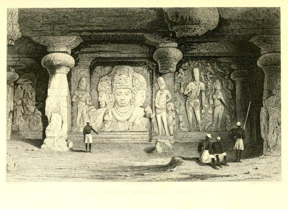 Triad Figure, Interior of Elephanta, from vol. 3 of 'The Indian Empire' by Robert Montgomery Martin, c.1860