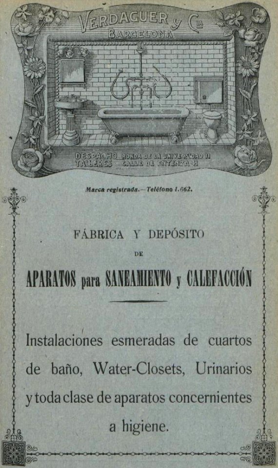 VERDAGUER Y CIA BARCELONA BATHROON FIXTURES AD IN 1915, de- Anuario de ferrocarriles españoles. 1915 (page 95 crop)