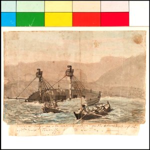 '(The E)xpedition Brigg as she appeared wreck'd on the W(este)rn Point of the (island) of Sta Cruiz Teneriffe A(dV pr )GB - Dec 1774' (Bray album) RMG PT1996