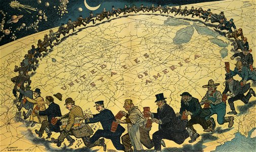 United States of America geography running in a circle art - from, Everybody does it - the national excuse - Albert Levering 1910. LCCN2011647551 (cropped)