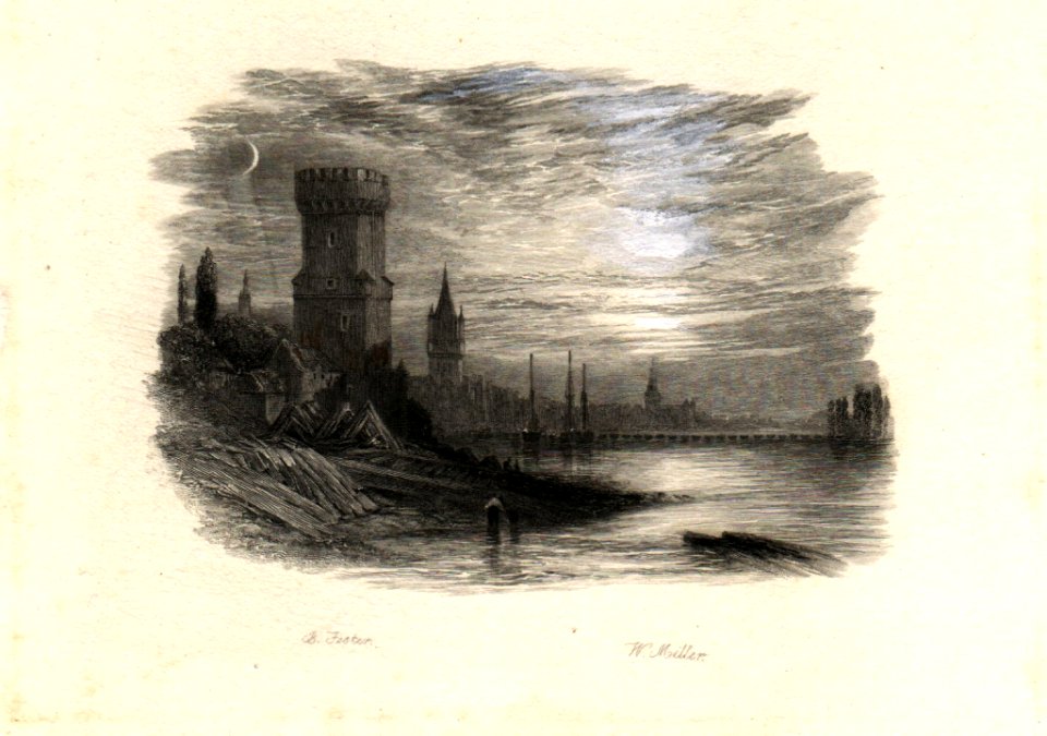 ''Tis midnight and the moonbeam cold and wan' touched proof engraving by William Miller after Birket Foster