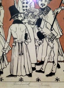Zug der Düsseldorfer Künstler von 1837, Karikatur seiner malenden Zeitgenossen II, Andreas Achenbach – Ausschnitt Eduard Steinbrück