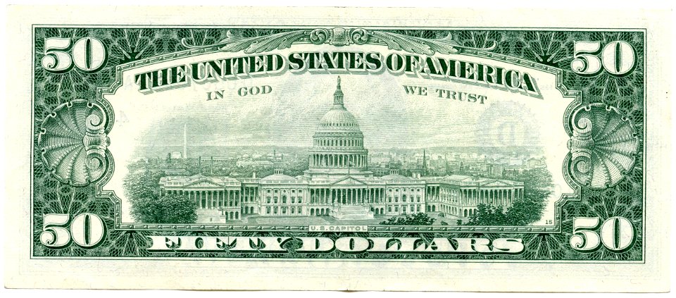 $50 Dollar Bill Series 1969C Back | Creazilla