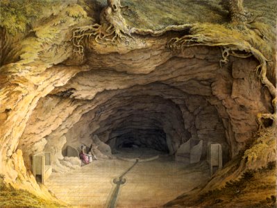 ''Mother Ludlene's Hole'' in Moor Park by Samuel Hieronymus Grimm 1790. Free illustration for personal and commercial use.