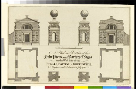 'A Plan and Elevation of the New Piers and Porters Lodge on the West side of the Royal Hospital at Greenwich. Measured and Delineated in July 1752' RMG PU2183