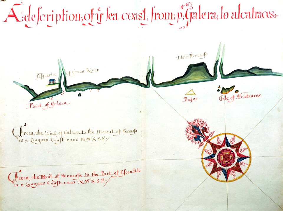 'A Waggoner of the South Sea describing the sea coast from Acapulco to Albermarle Isle, made by William Hack at the signe of great Britaine and Ireland in Wapping. Anno 1685'. RMG C4563 5