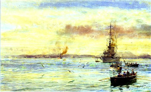 'A Light Cruiser off Scapa Pier' RMG PW1757
