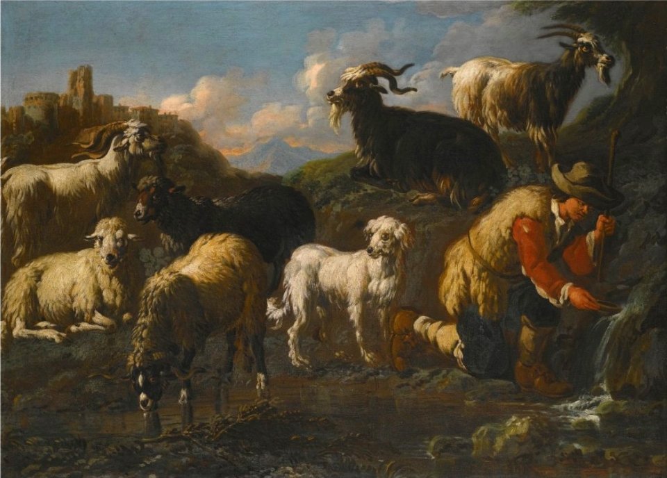 'A Goatherd with His Flock beside a Spring' by Jakob Roos