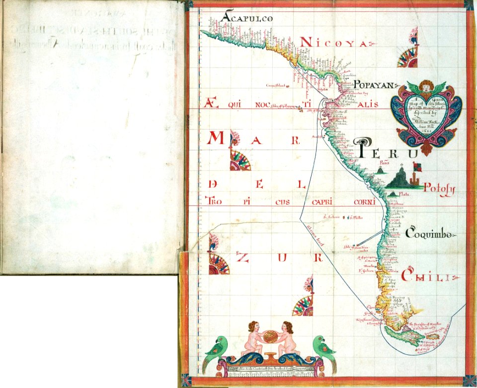 'A Waggoner of the South Sea describing the sea coast from Acapulco to Albermarle Isle, made by William Hack at the signe of great Britaine and Ireland in Wapping. Anno 1685'. RMG C4563 1