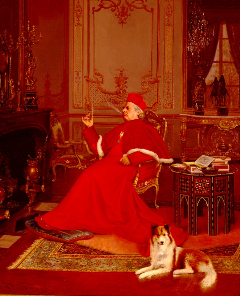 'A Quiet Smoke', painting by Georges Croegaert