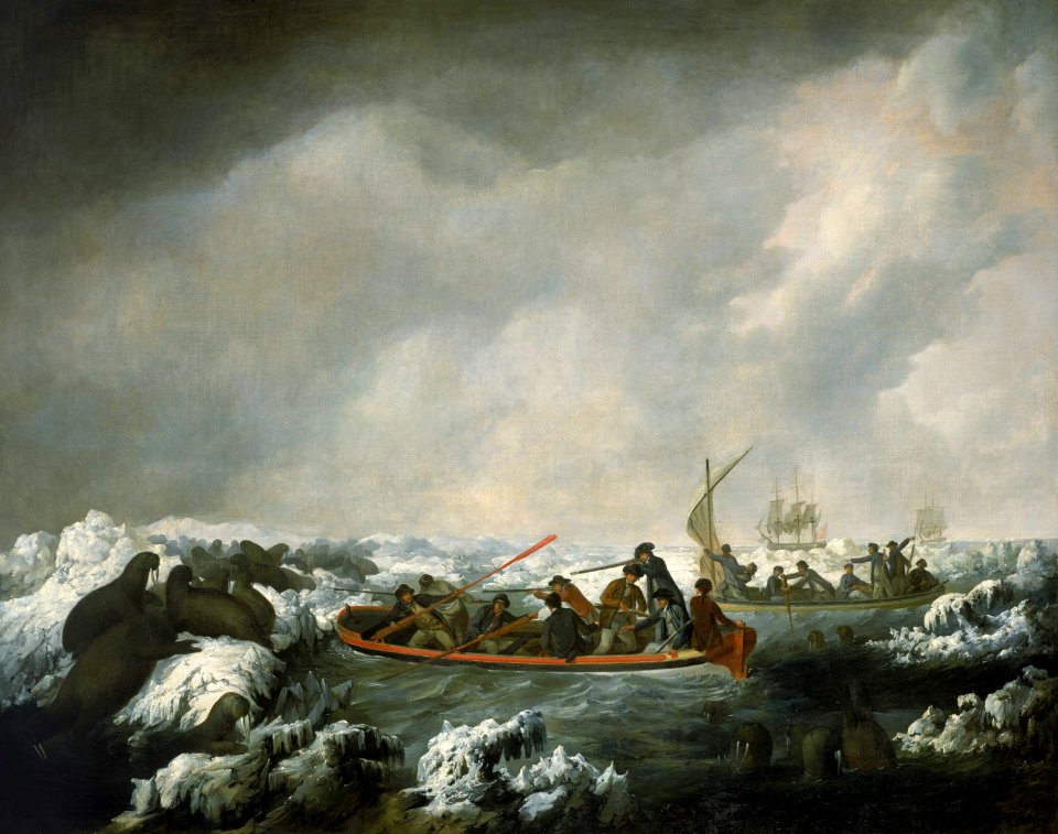 'A Party from His Majesty’s ships Resolution and Discovery Shooting sea-horses, Latitude 71 North, 1778' RMG BHC4212