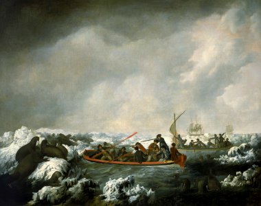 'A Party from His Majesty’s ships Resolution and Discovery Shooting sea-horses, Latitude 71 North, 1778' RMG BHC4212