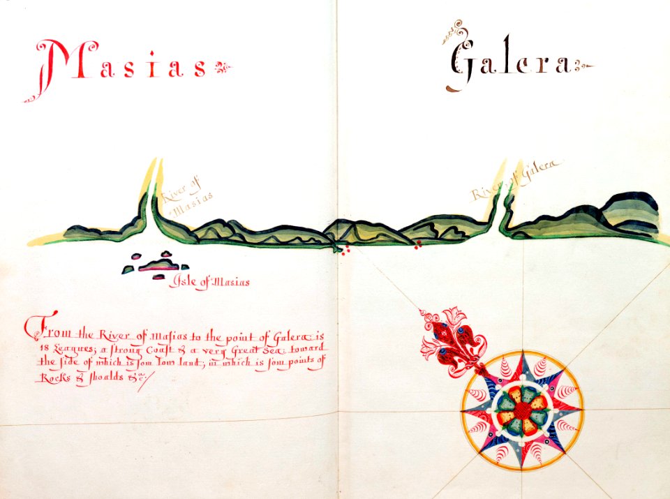 'A Waggoner of the South Sea describing the sea coast from Acapulco to Albermarle Isle, made by William Hack at the signe of great Britaine and Ireland in Wapping. Anno 1685'. RMG C4563 7