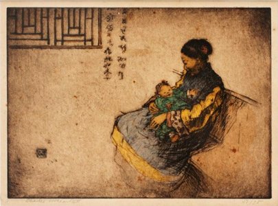 'A Son and Heir' by Charles W. Bartlett, c. 1923, hand colored etching