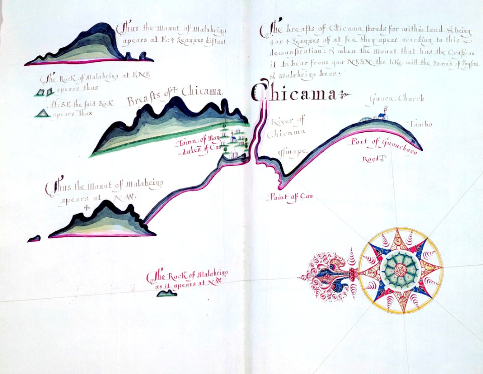 'A Waggoner of the South Sea describing the sea coast from Acapulco to Albermarle Isle, made by William Hack at the signe of great Britaine and Ireland in Wapping. Anno 1685'. RMG C4563 81