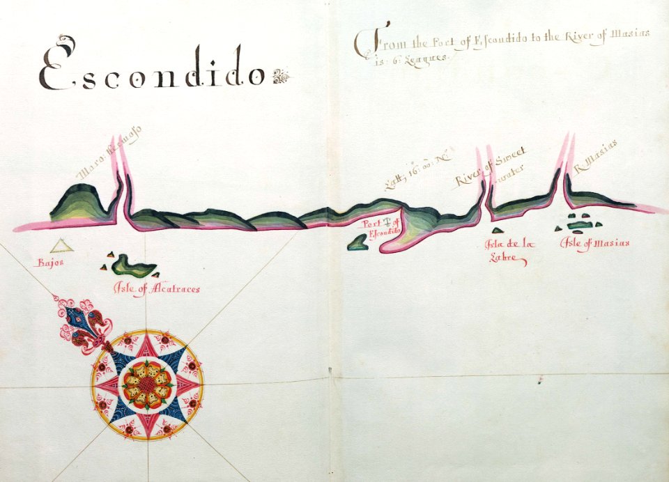 'A Waggoner of the South Sea describing the sea coast from Acapulco to Albermarle Isle, made by William Hack at the signe of great Britaine and Ireland in Wapping. Anno 1685'. RMG C4563 6