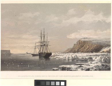 'Assistance' and 'Pioneer' fast to the Floe, off Cape Majendie, Wellington Channel, 1853 Plate V RMG PW8118