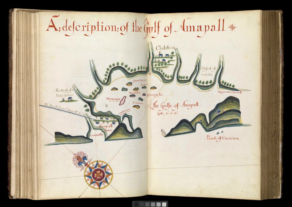 'A Waggoner of the South Sea describing the sea coast from Acapulco to Albermarle Isle, made by William Hack at the signe of great Britaine and Ireland in Wapping. Anno 1685'. RMG L7510-003