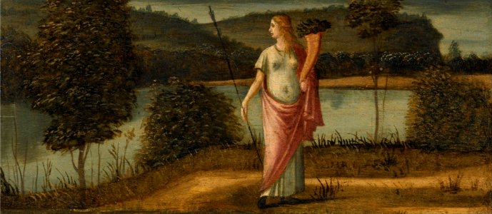 'Allegorical Figure of a Woman in a Landscape Holding Spear & Cornucopia' by Vittore Carpaccio