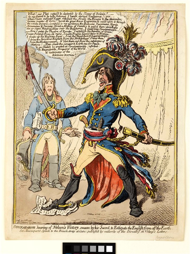 'Buonaparte hearing of Nelson's Victory swears by his Sword to Extirpate the English from off the Earth' RMG PW3964