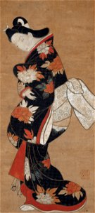 'Beauty in a Black Kimono' by Torii Kiyonobu, c. 1710–20