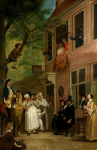 'De misleyden'; de ambassadeur der Labberlotten vertoont zich voor het venster van de herberg 't Bokki in de Haarlemmerhout Rijksmuseum SK-A-4089