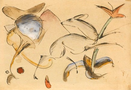 'Deer Leaping among Flowers' by Franz Marc, watercolor and pen and ink