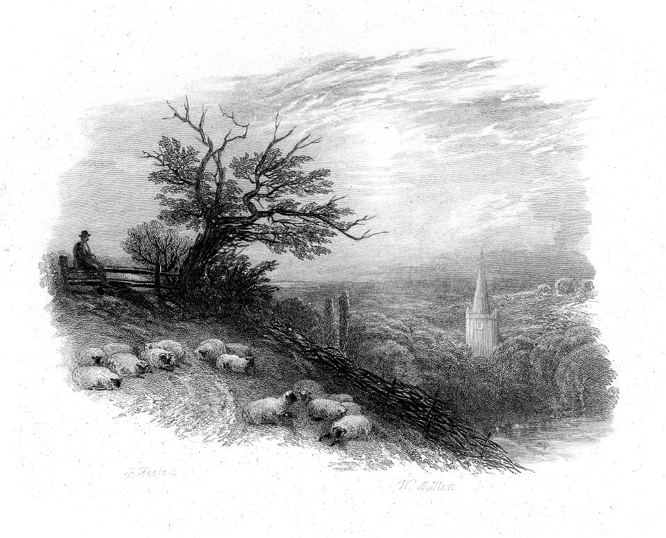 'Dear bells! How sweet the sounds of village bells' engraving by William Miller after Birket Foster