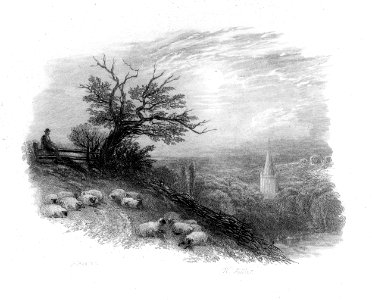 'Dear bells! How sweet the sounds of village bells' engraving by William Miller after Birket Foster