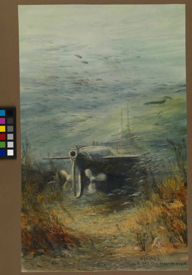 'E 567 lies doggo for a spell'- a submarine on the sea-bed RMG PW1786-001