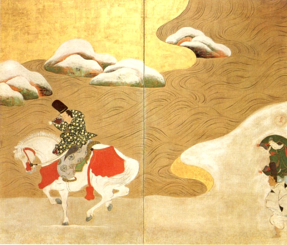 'Crossing to Sano', Japanese two-panel screen, 18th century