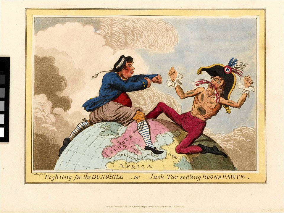 'Fighting for the Dunghill, or, Jack Tar Setting Buonaparte. (caricature)' RMG PU4792