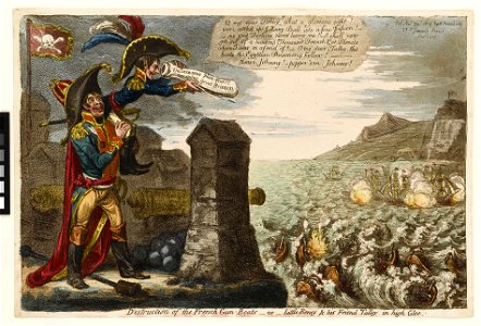 'Destruction of the French Gun-Boats - or - Little Boney and his Friend Talley in high Glee' (caricature) RMG PW4005