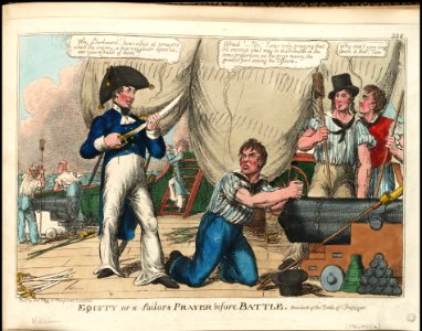 'Equity or a Sailor's Prayer before Battle. Anecdote of the Battle of Trafalgar' (caricature) RMG PX8554