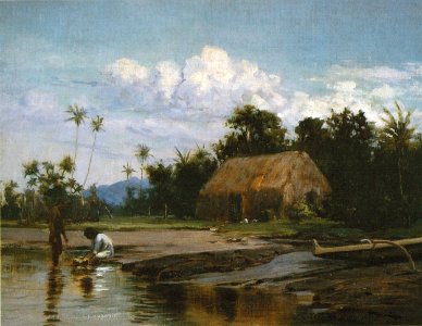 'Grass House with Two Figures' by D. Howard Hitchcock, 1902