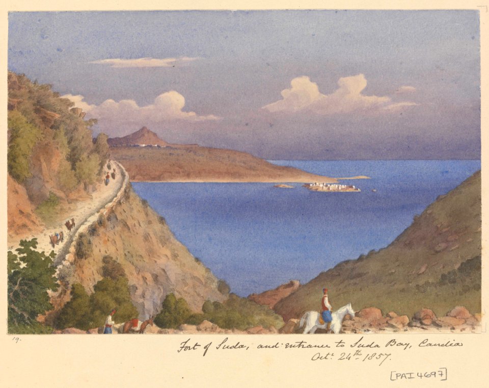 'Fort of Suda (Souda), and entrance to Suda Bay, Candia (Crete), Octr. 24th 1857' RMG PZ4697